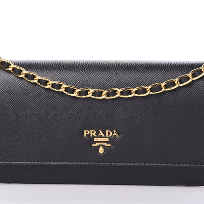 Prada Saffiano Metal Oro Chain Wallet Black 7 of 10