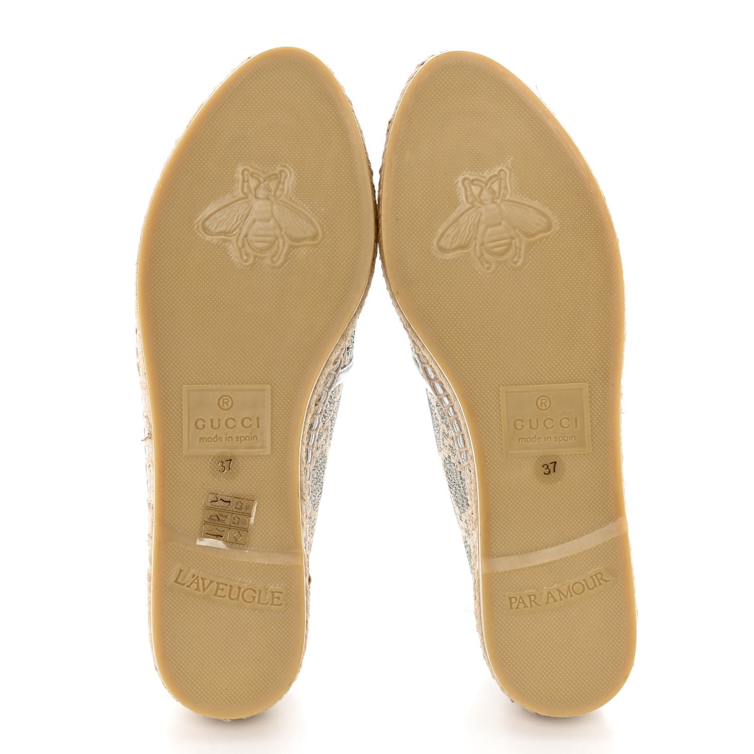 Gucci Lame Nappa GG Monogram Espadrilles 37 Silver Beige 5 of 9
