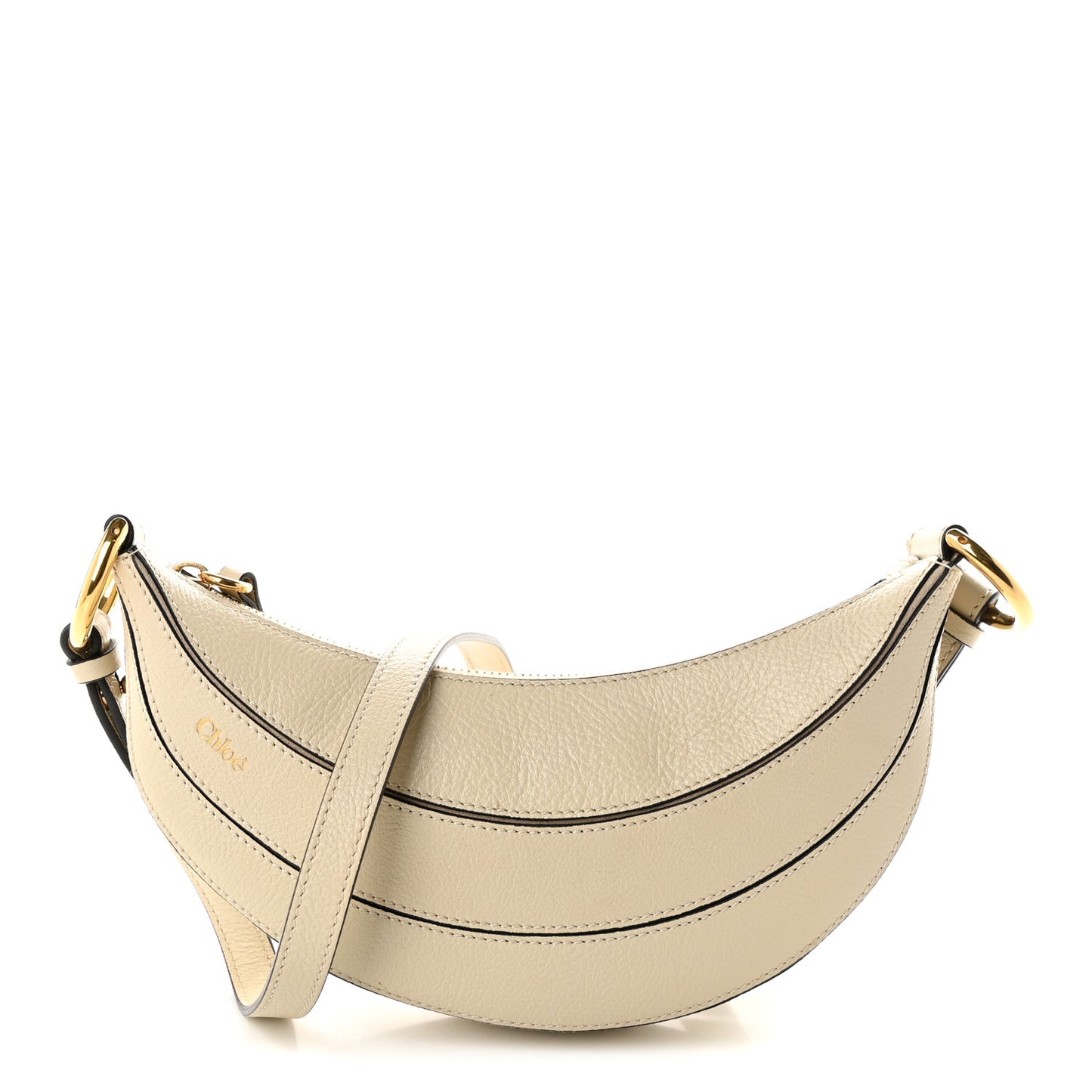 Grained Calfskin Banana Crossbody Bag Vegetal Beige