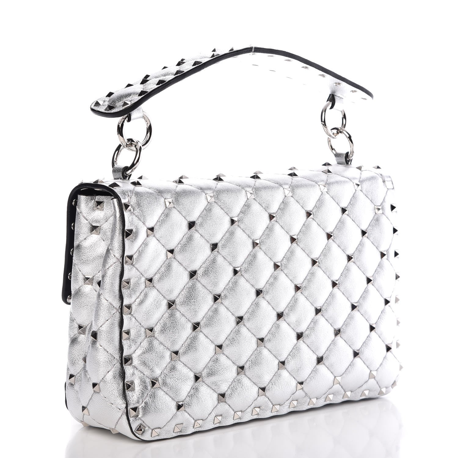 Valentino Garavani Metallic Nappa Medium Rockstud Spike Shoulder Bag Silver 3 of 8
