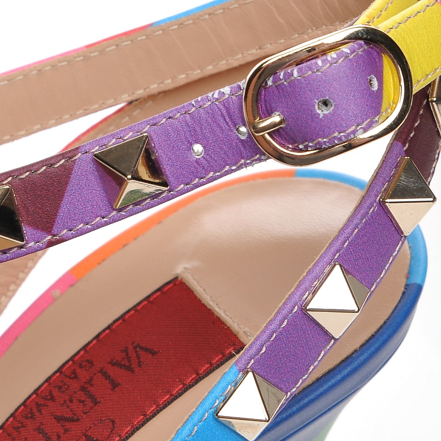 Calfskin 1973 Rockstud Ankle Strap 100mm Pumps 36.5 Multicolor
