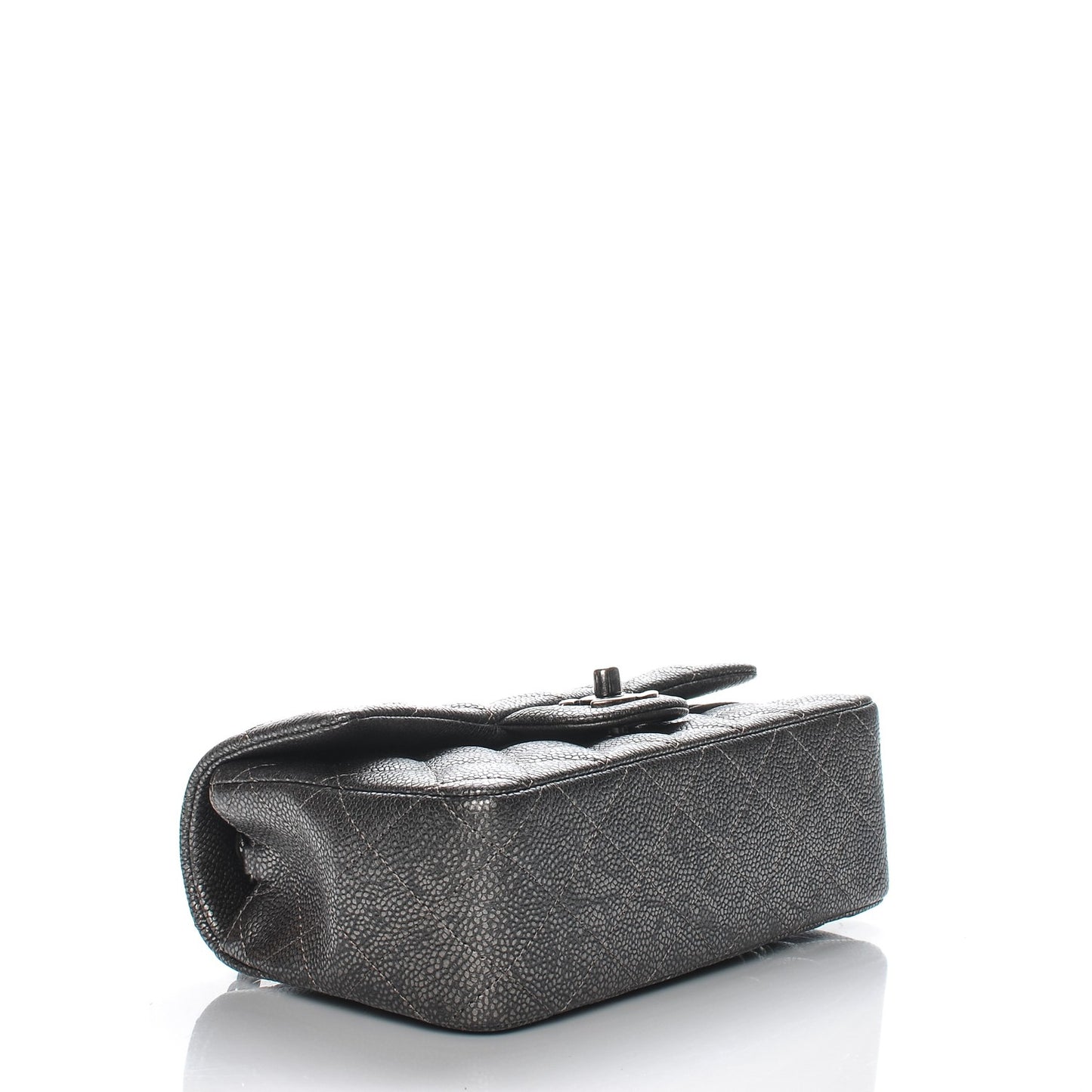 Metallic Caviar Quilted Mini Rectangular Flap Dark Silver