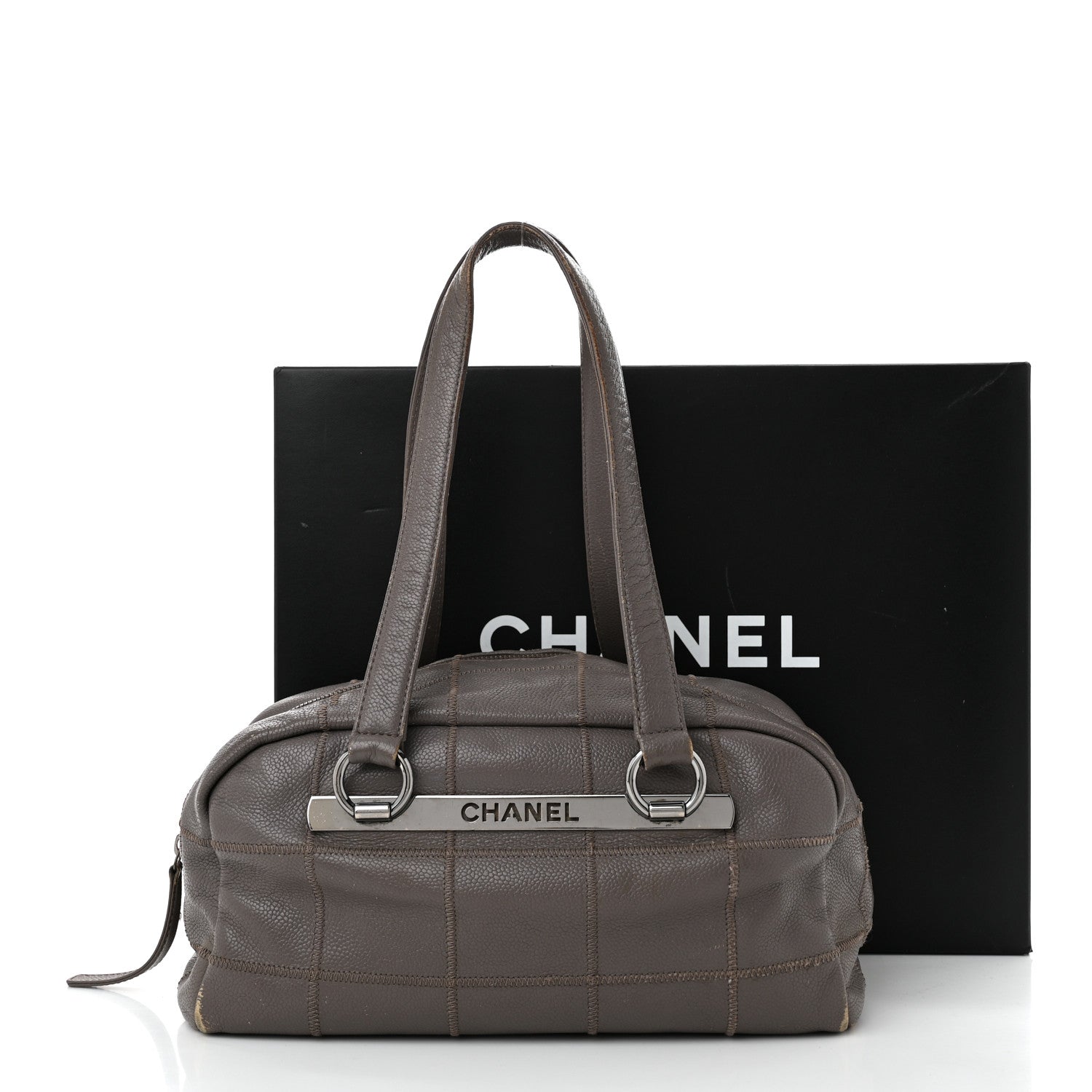 Chanel Caviar Square Stitched Bowler Grey 17 of 17