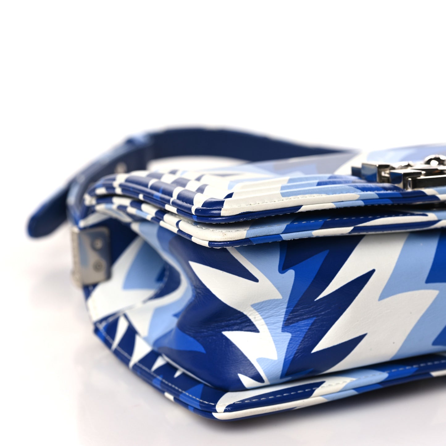 Printed Calfskin Small Boy Flap Blue White
