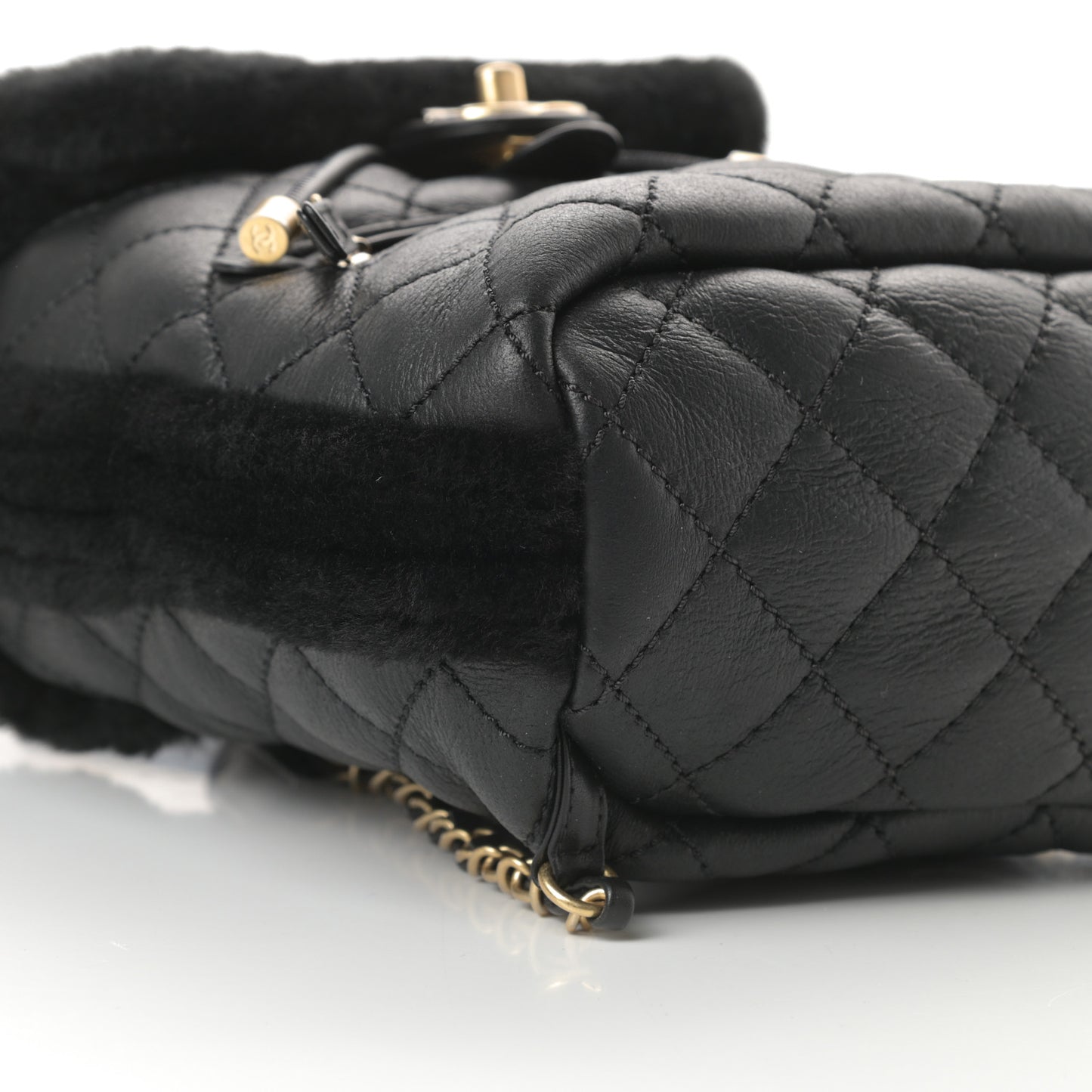 Lambskin Shearling Quilted CC Backpack Black