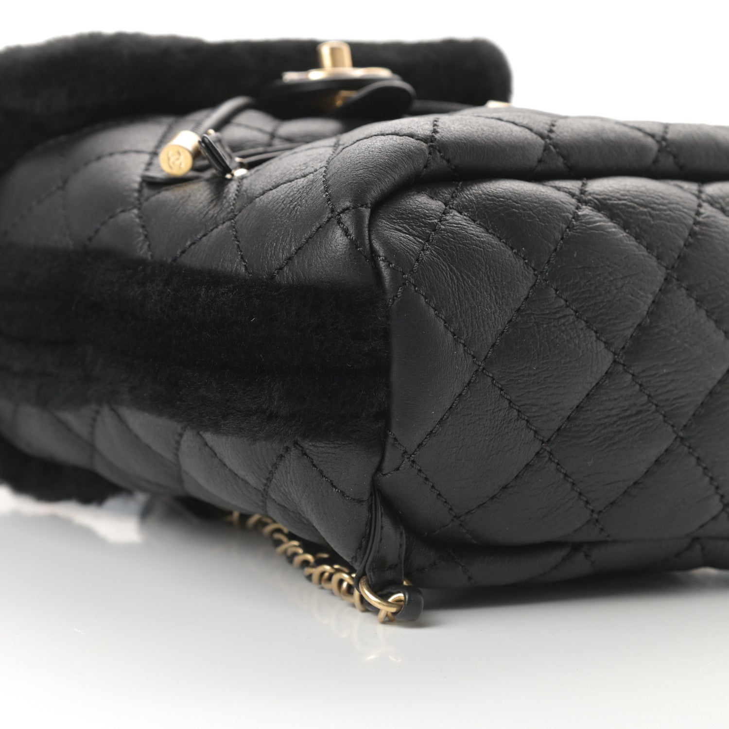 Chanel Lambskin Shearling Quilted CC Backpack Black 9 of 10