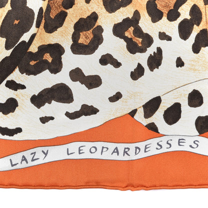 Hermes Silk Twill Lazy Leopardesses Scarf 90 Potiron Brun Miel 5 of 6