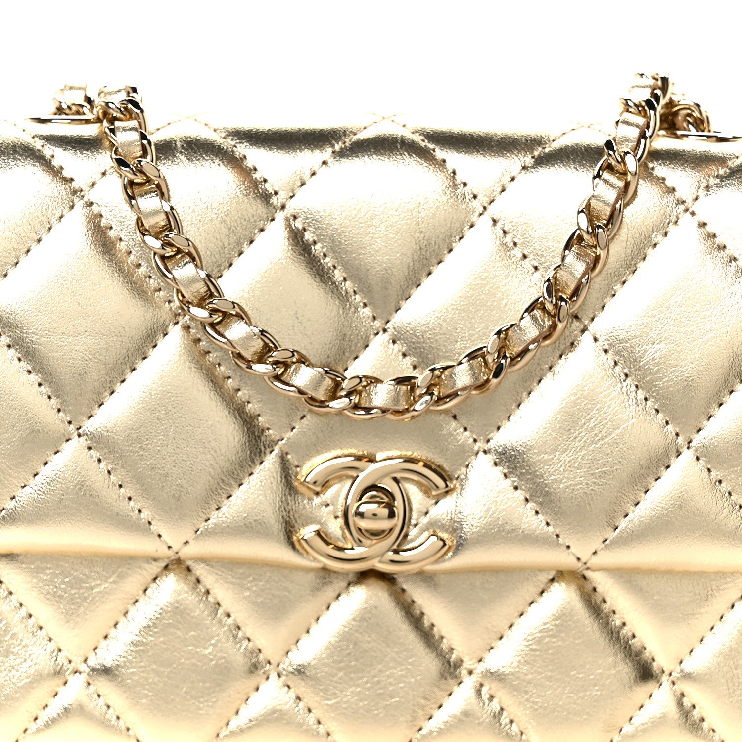 Chanel Metallic Lambskin Quilted Mini Chain Flap Gold 7 of 9