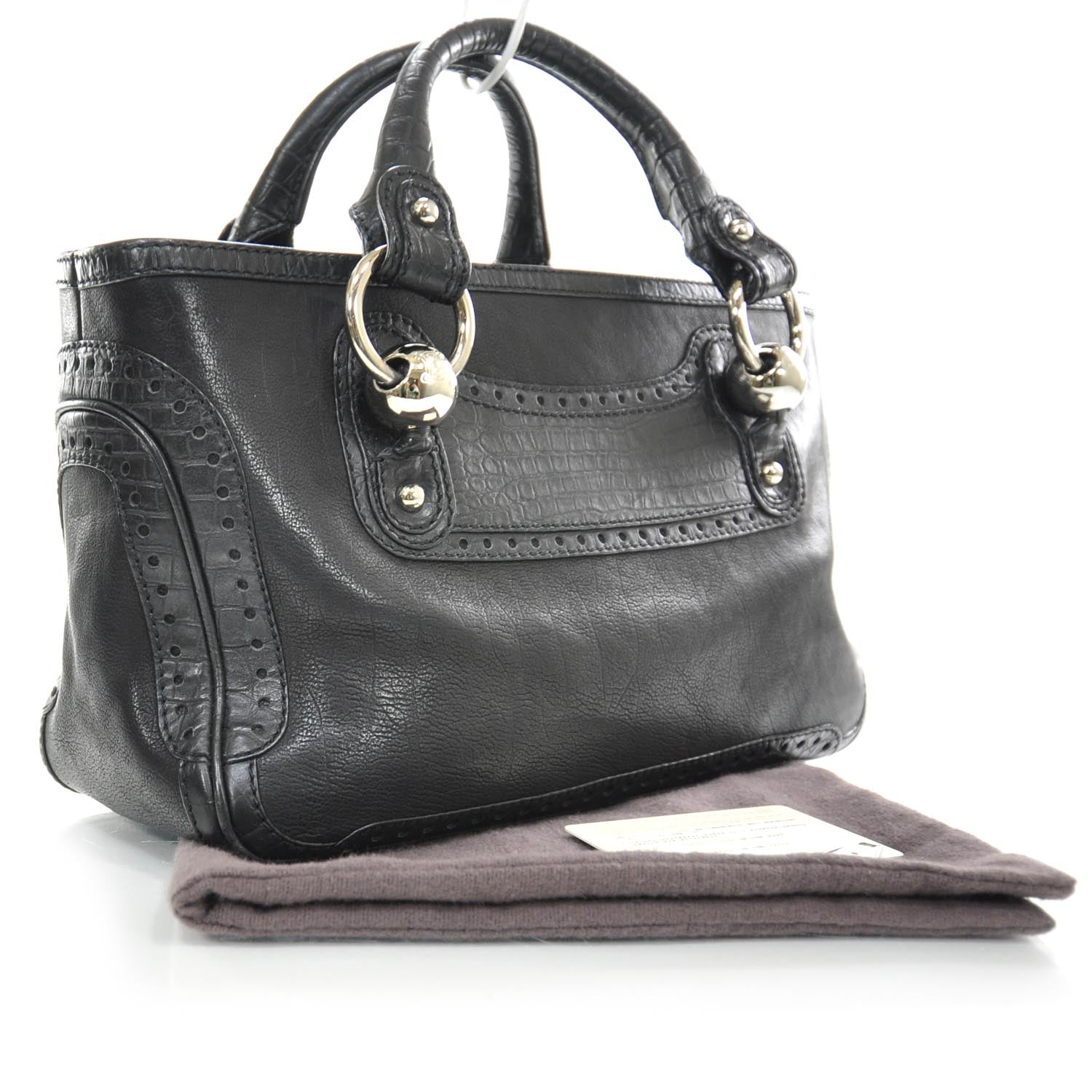 Celine Crocodile Embossed Leather Boogie Satchel Black 3 of 10