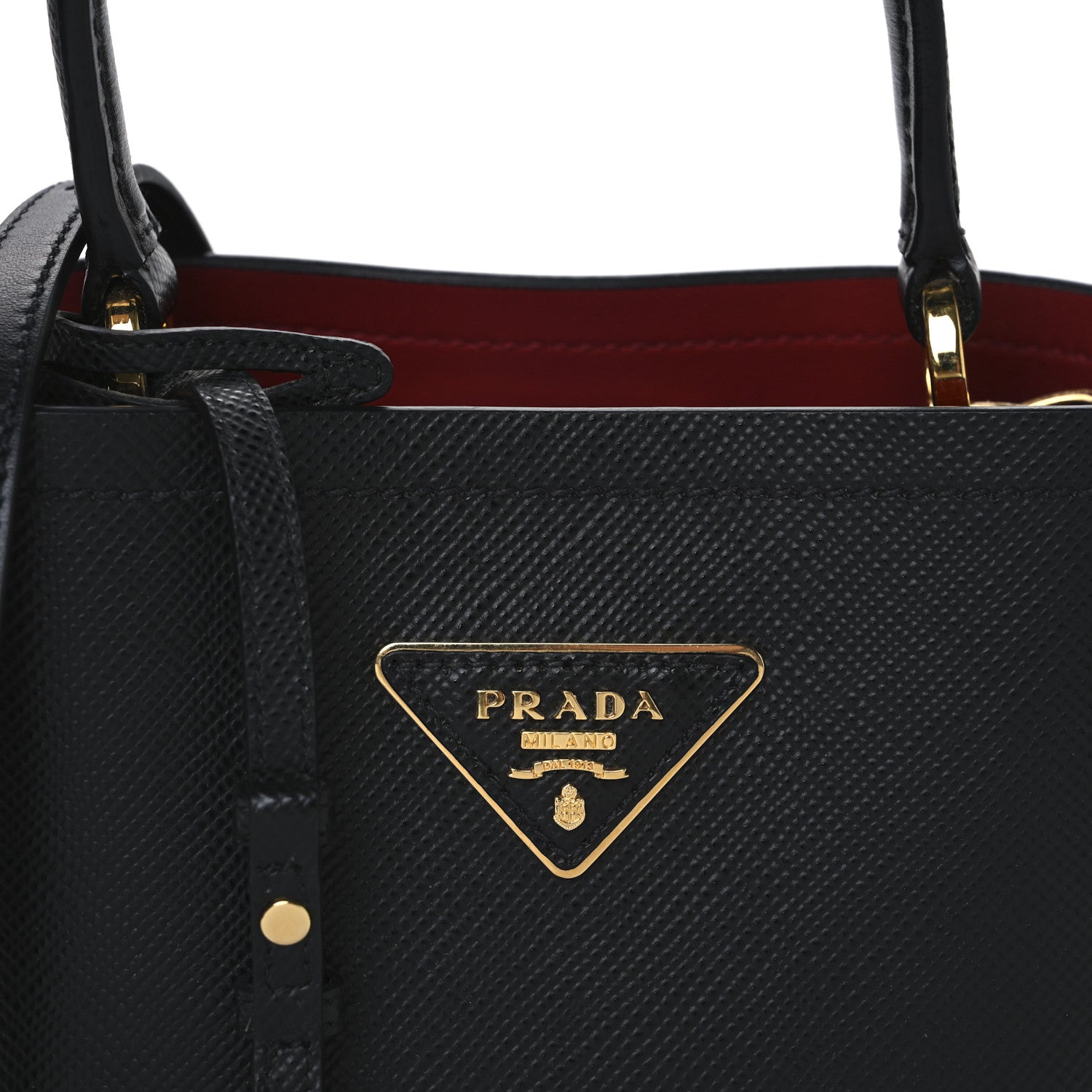 Prada Saffiano Cuir Small Panier Bucket Bag Black Fuoco 7 of 9