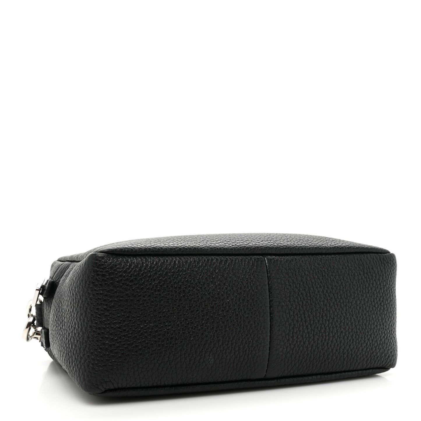 Vitello Daino Soft Medium Double Zip Shoulder Bag Black