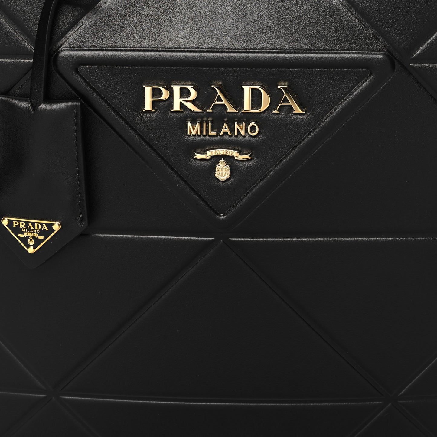 Soft Calfskin Triangolo Symbole Embossed Medium Tote Black