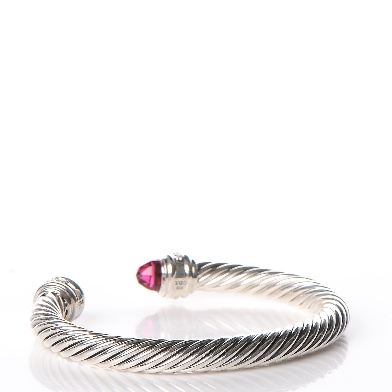 David Yurman Sterling Silver Diamond Pink Tourmaline 7mm Cable Classics Bracelet 3 of 5