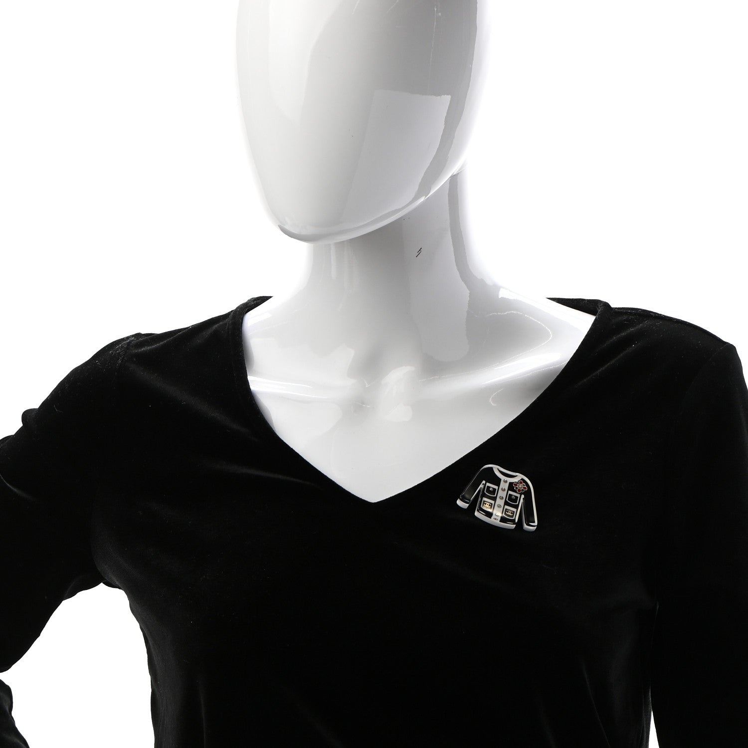 Chanel Resin Pearl Tweed Cardigan CC Brooch Black White 2 of 5