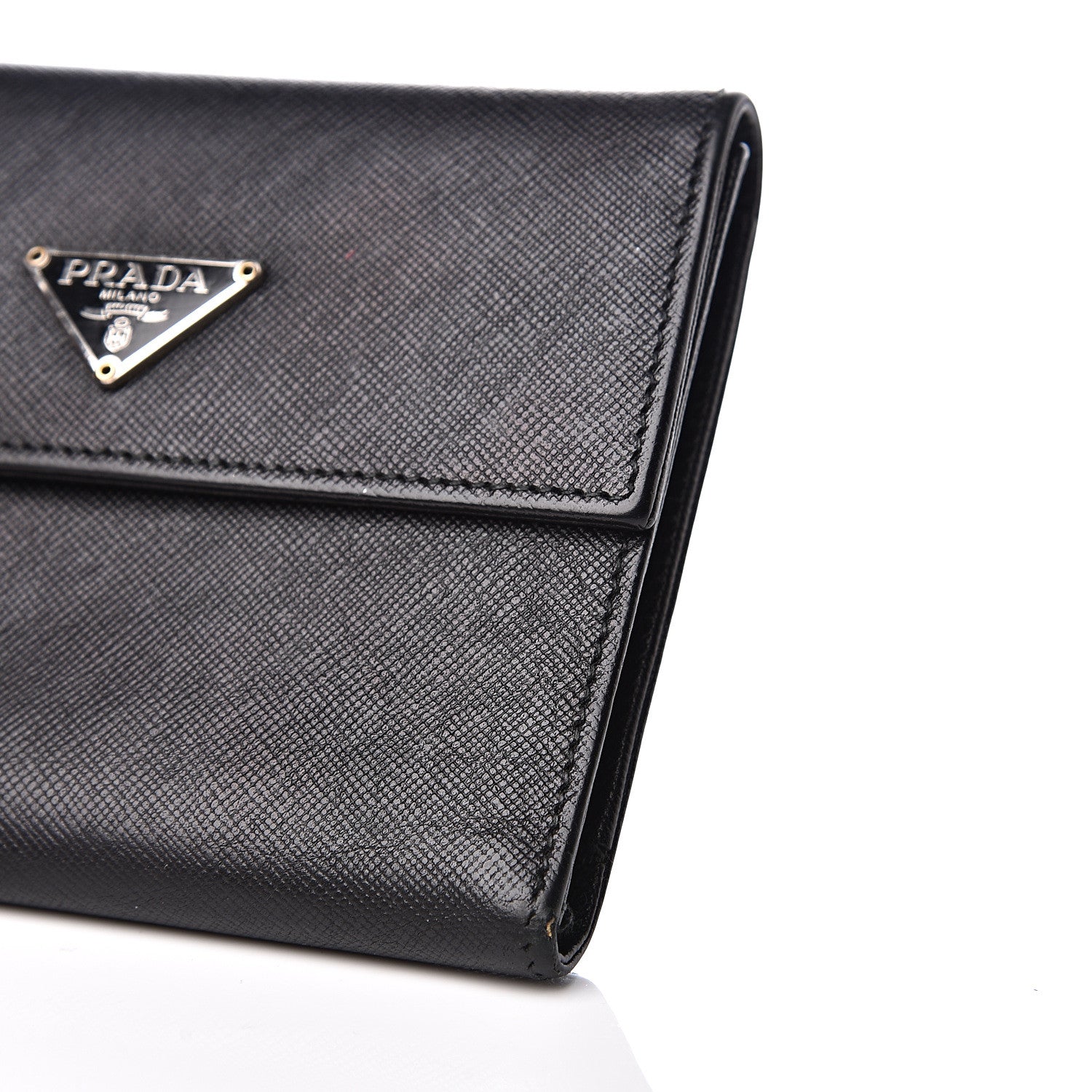 Prada Saffiano Tri-Fold Compact Wallet Black 7 of 10