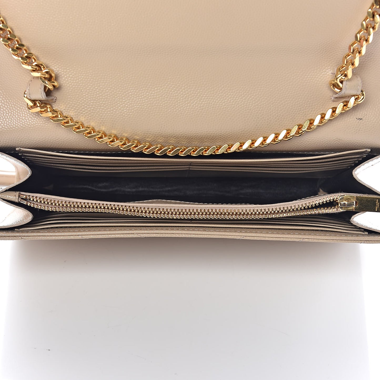 Grain De Poudre Matelasse Chevron Monogram Chain Wallet Deep Beige
