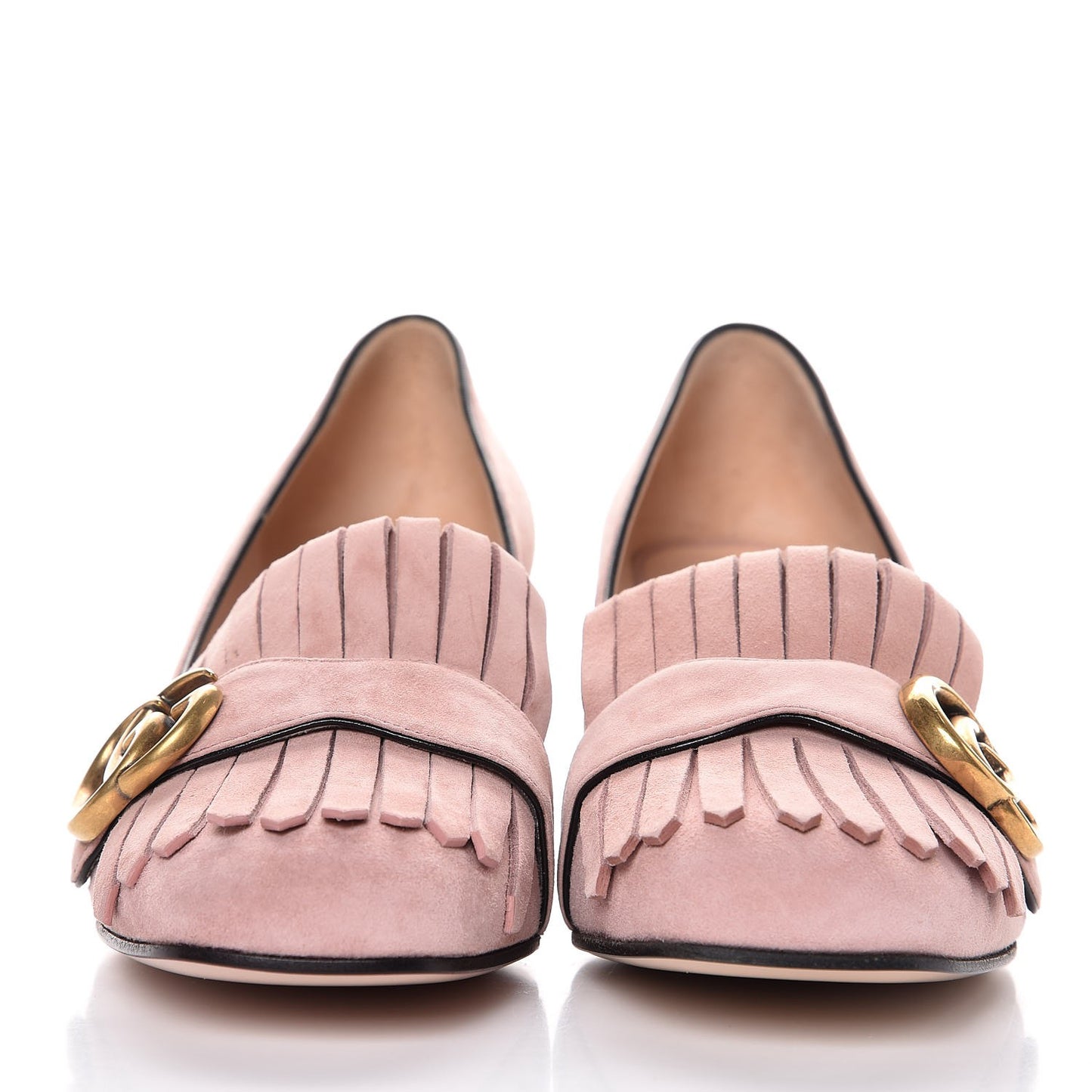Kid Scamosciato GG Marmont Fringe 50mm Loafer Pumps 37 Crystal Pink