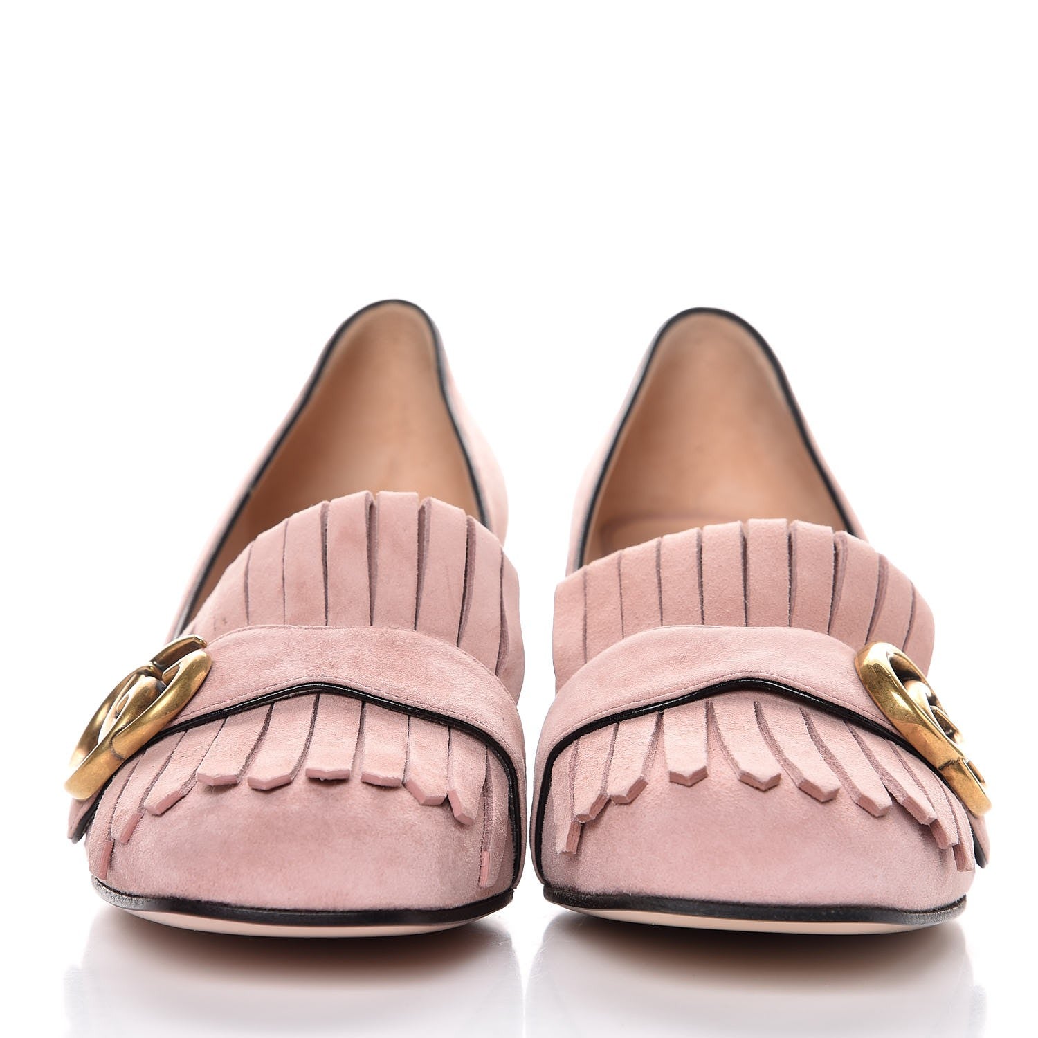 Gucci Kid Scamosciato GG Marmont Fringe 50mm Loafer Pumps 37 Crystal Pink 2 of 9