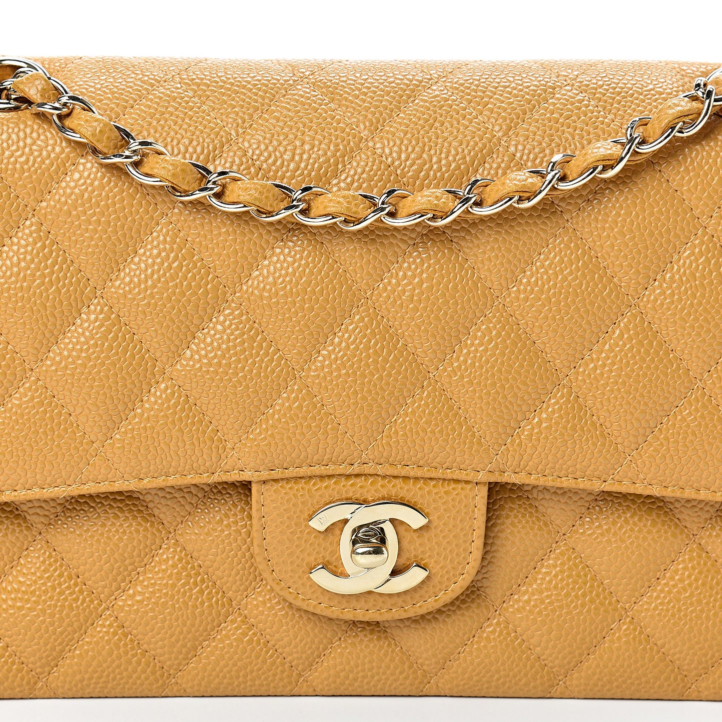 Caviar Quilted Medium Double Flap Yellow