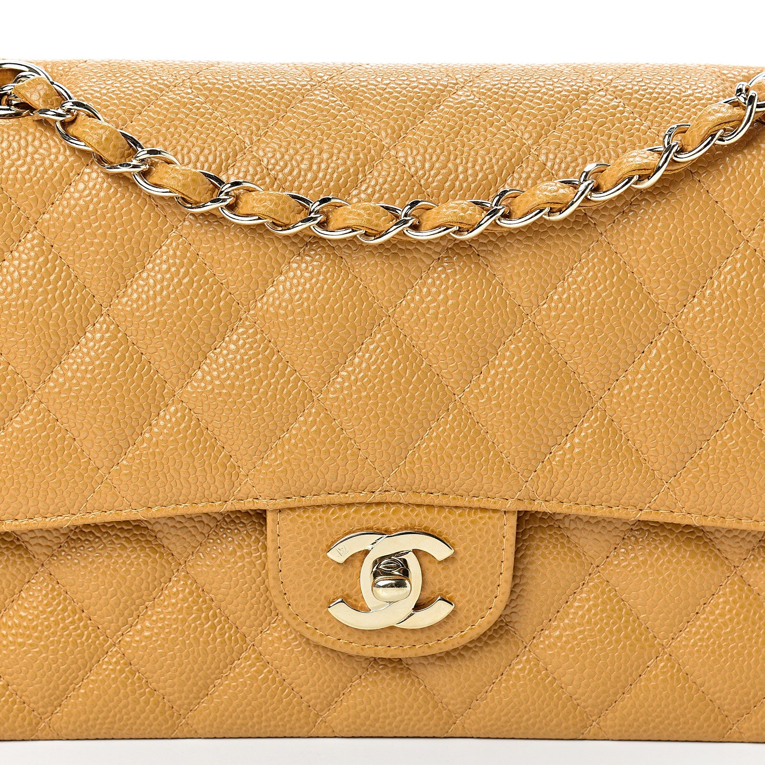 Chanel Caviar Quilted Medium Double Flap Yellow 7 of 11