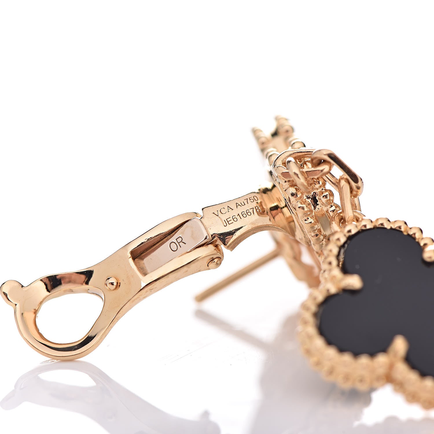 Van Cleef & Arpels 18K Yellow Gold Mother of Pearl Black Onyx 3 Motifs Magic Alhambra Earrings 4 of 4