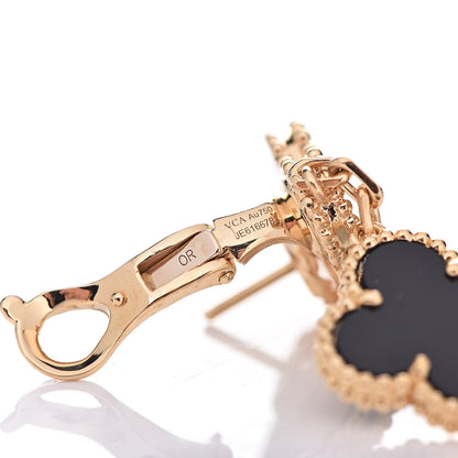 Van Cleef & Arpels 18K Yellow Gold Mother of Pearl Black Onyx 3 Motifs Magic Alhambra Earrings 4 of 4