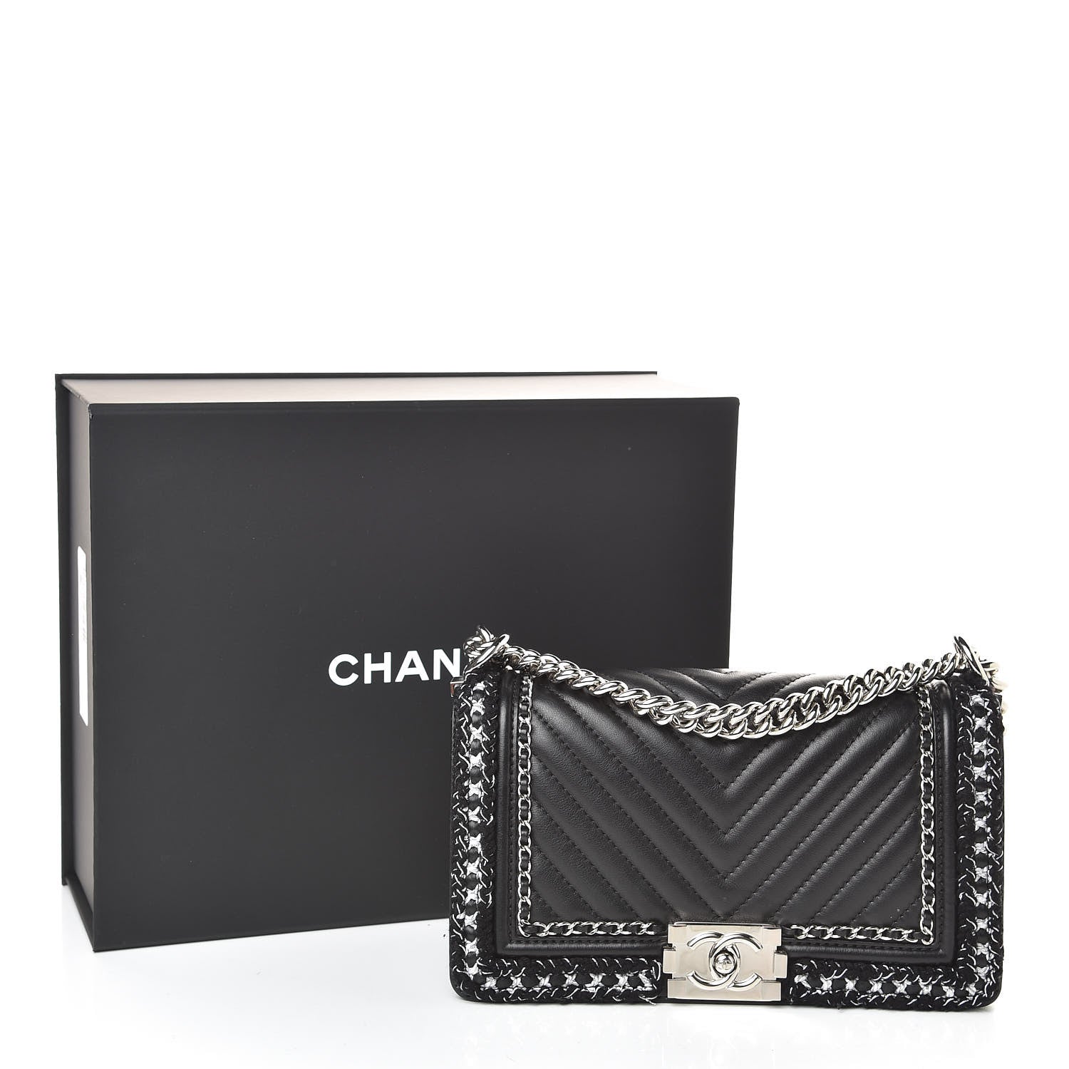 Chanel Calfskin Chevron Medium Boy Chained Boy Black 11 of 11