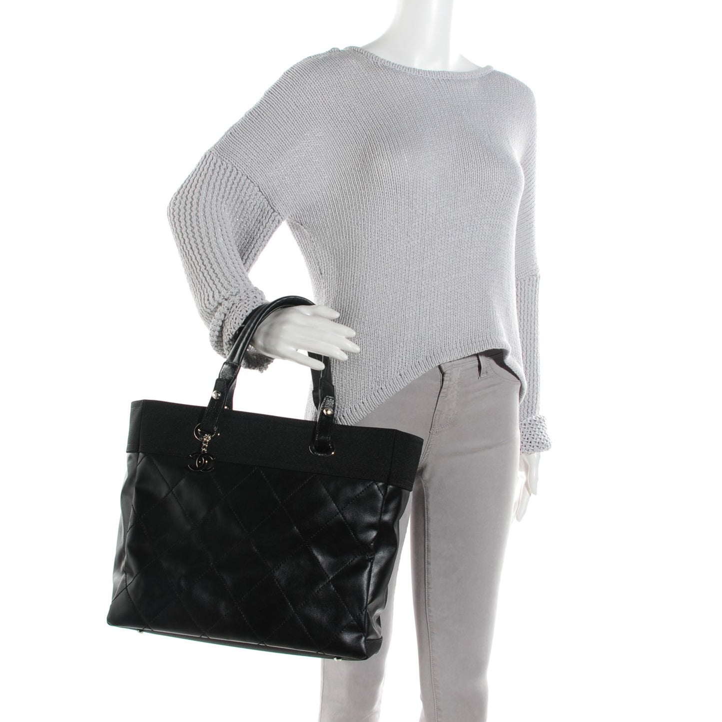 Coated Canvas Quilted Large Paris Biarritz Tote Black