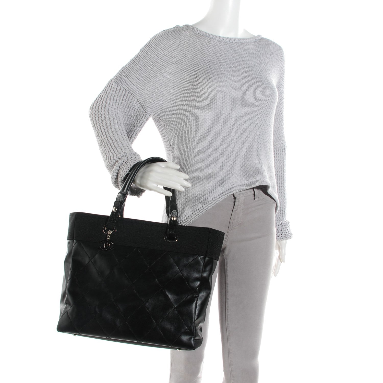 Chanel Coated Canvas Quilted Large Paris Biarritz Tote Black 2 of 7