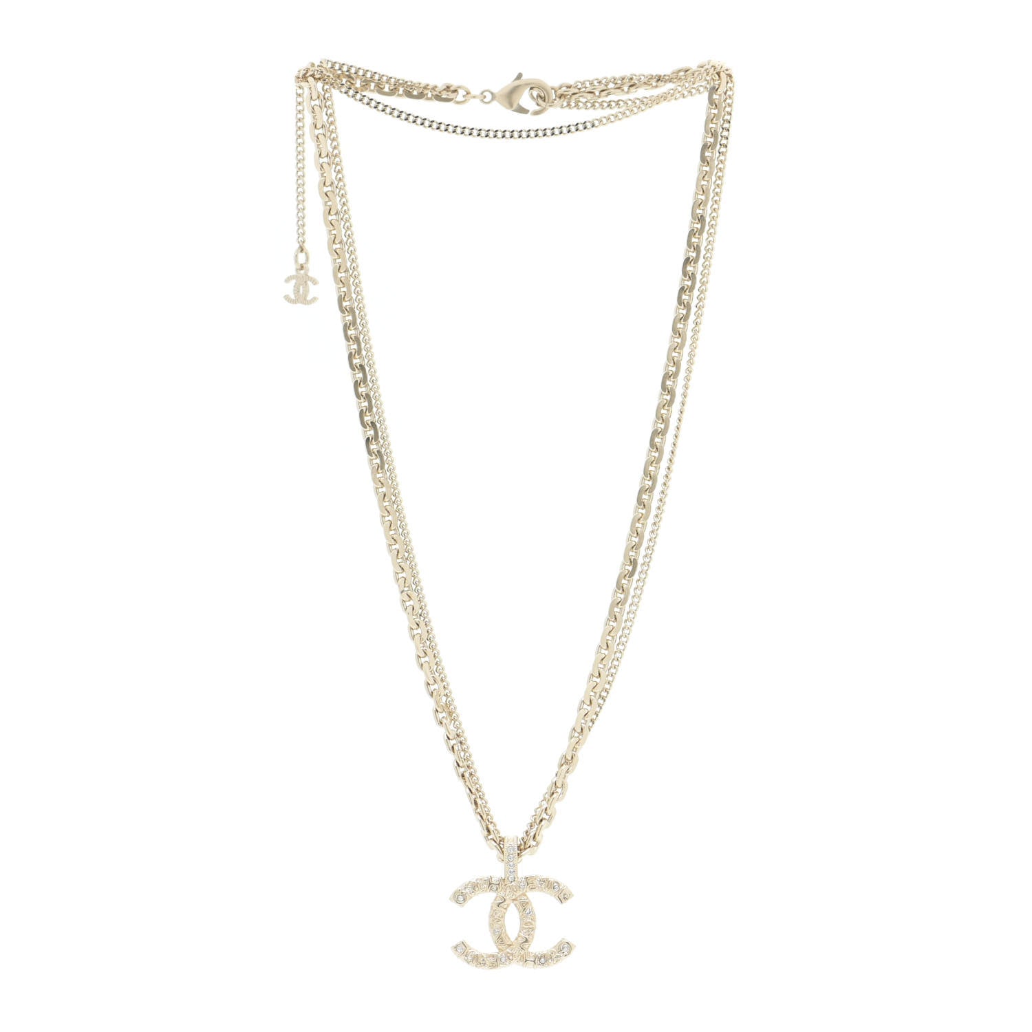 Chanel Crystal CC Multi Strand Chain Necklace Gold 5 of 14