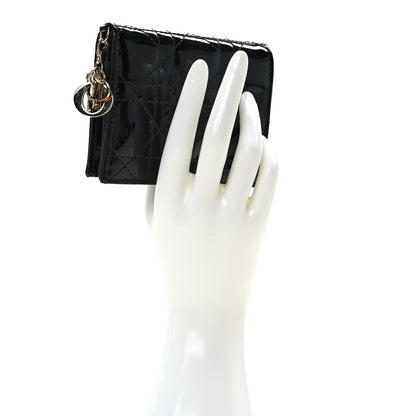 Christian Dior CHRISTIAN DIOR Patent Cannage Mini Lady Dior Wallet Black 2 of 7