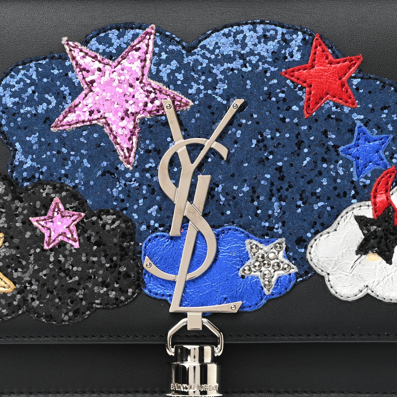 Saint Laurent Smooth Calfskin Patchwork Classic Monogram Kate Tassel Chain Wallet Black 8 of 11