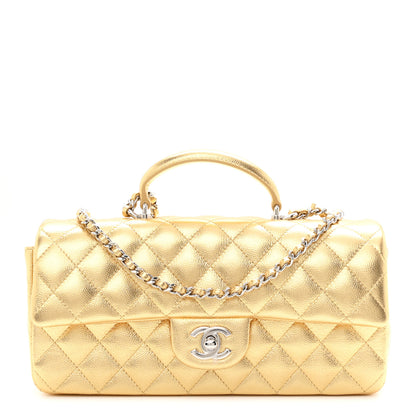 Chanel Metallic Caviar Quilted Top Handle East West Flap Gold 1 of 11