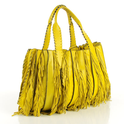 Valentino Garavani Lambskin Fringe Tote Yellow 3 of 7