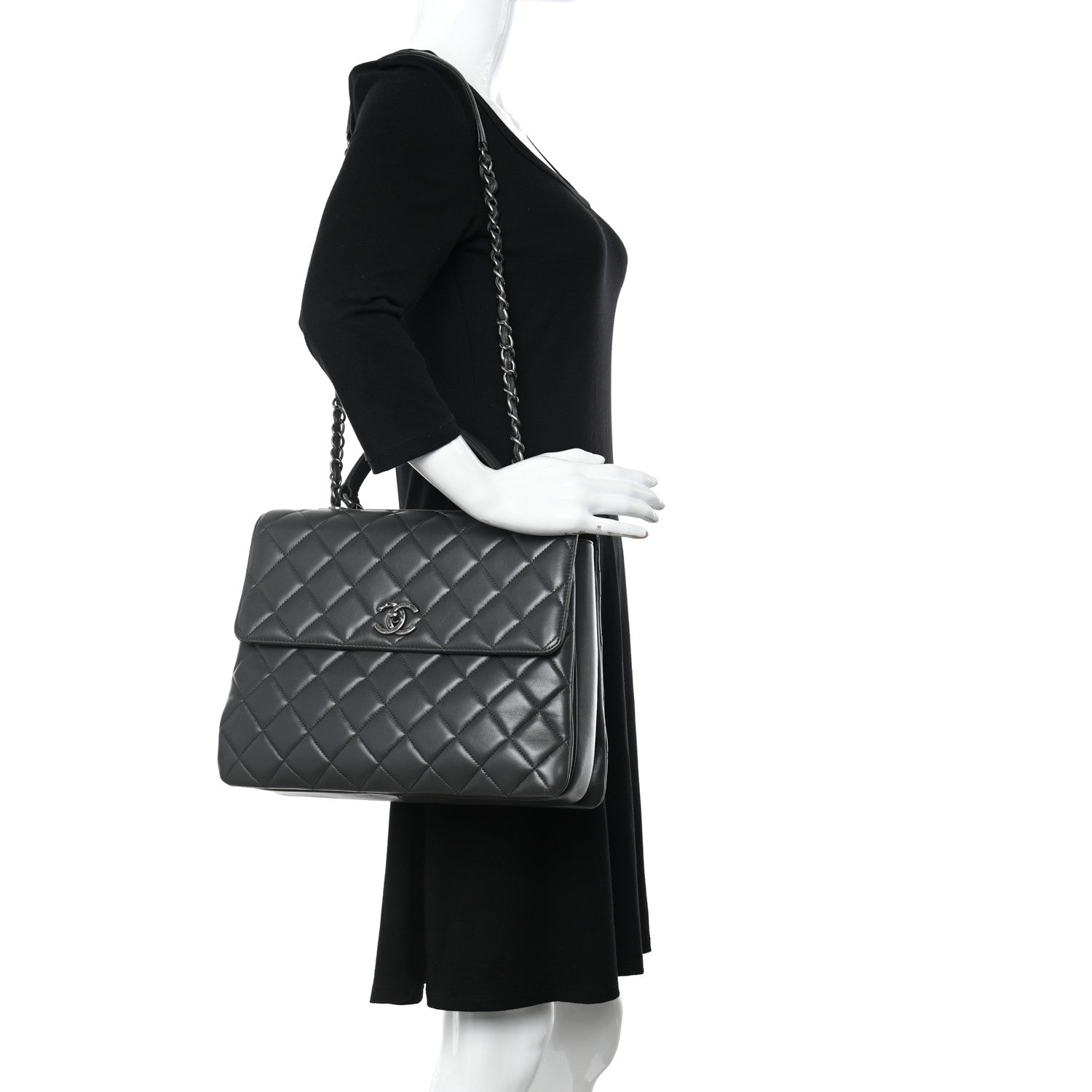 Chanel Lambskin Quilted Large Trendy CC Dual Handle Flap Bag Dark Grey 2 of 15