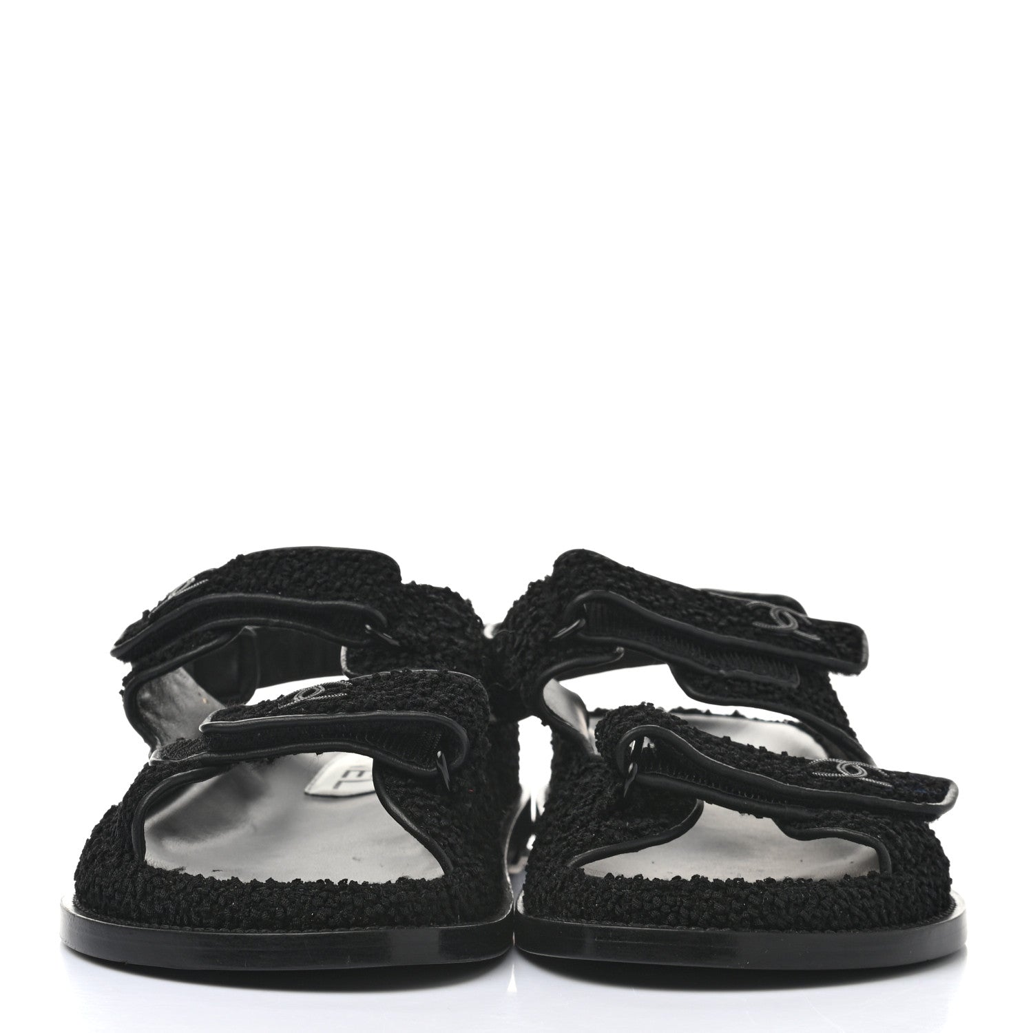 Chanel Tweed Velcro Dad Sandals 39 Black 2 of 8