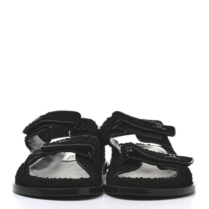 Chanel Tweed Velcro Dad Sandals 39 Black 2 of 8
