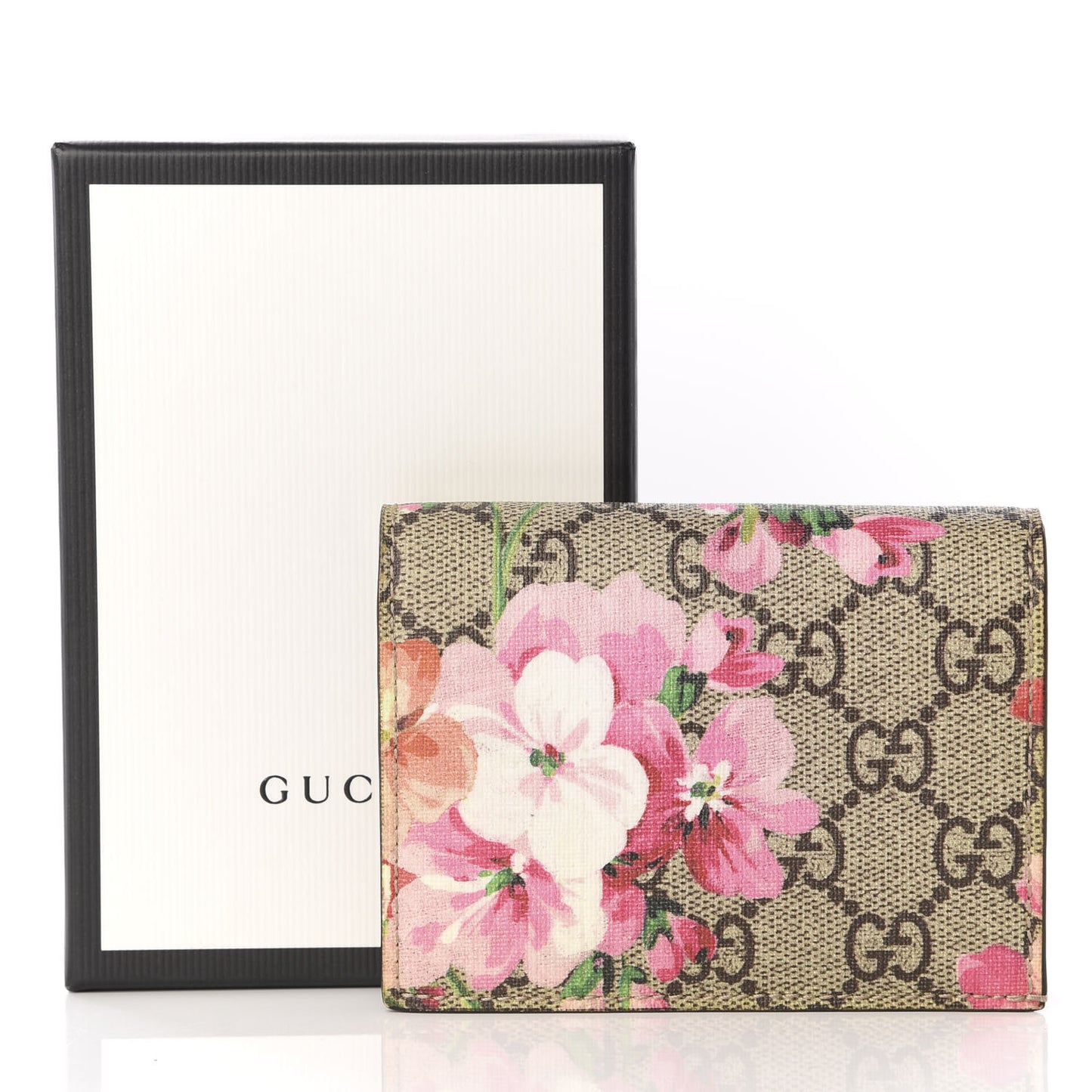 GG Supreme Monogram Blooms Card Case Wallet Beige Multicolor Dry Rose