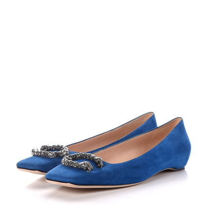 Gucci Kid Scamosciato Dionysus Ballet Flats 40 Vintage Bluette 2 of 10