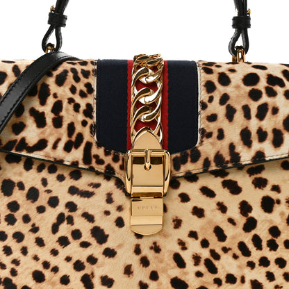 Gucci Calf Hair Leopard Print Medium Sylvie Top Handle Bag Naturale Black Naturale Black 8 of 10