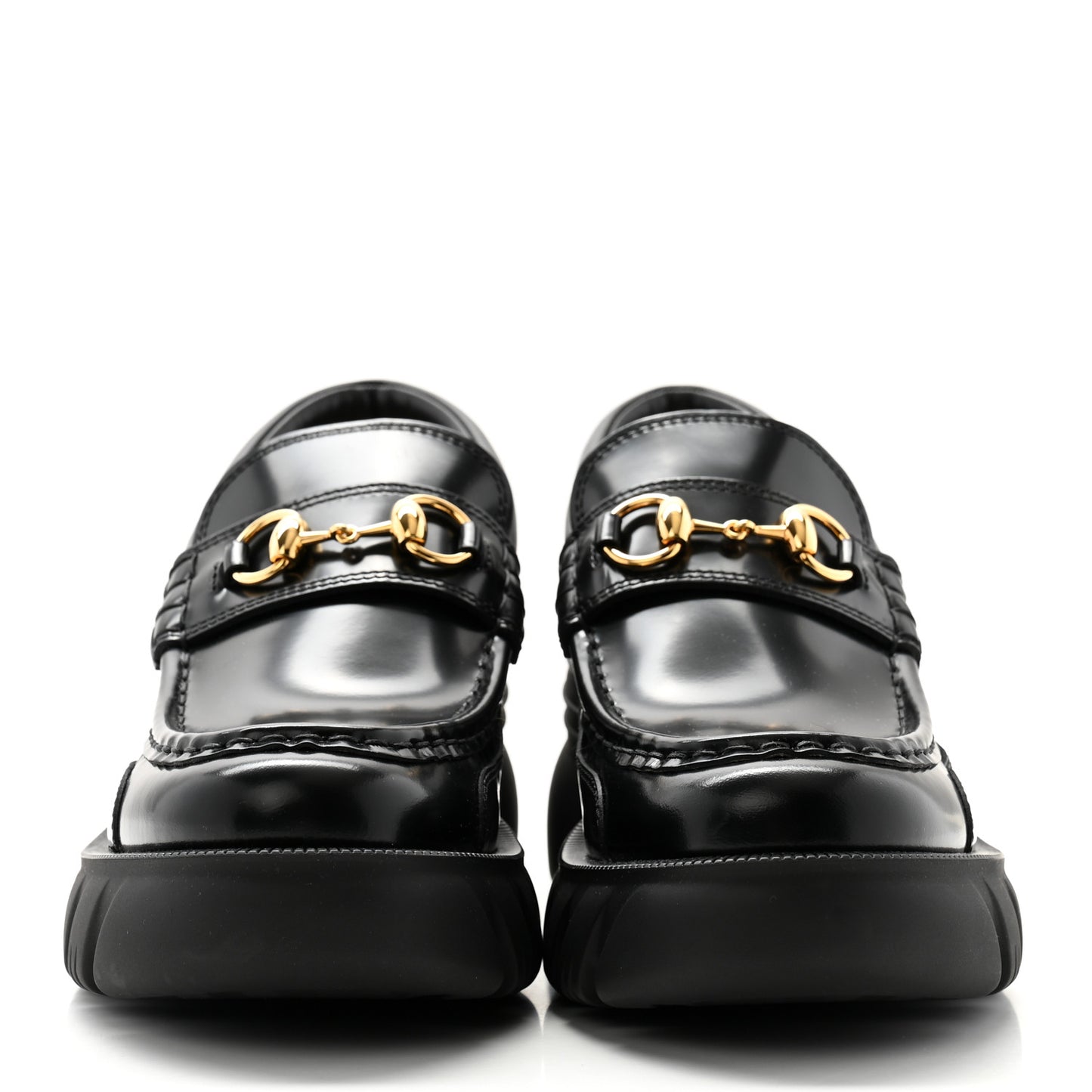 Magnum Calfskin Nappa Samoa Womens Horsebit Platform Chunky Lug Sole 40mm Loafers 39.5 Black