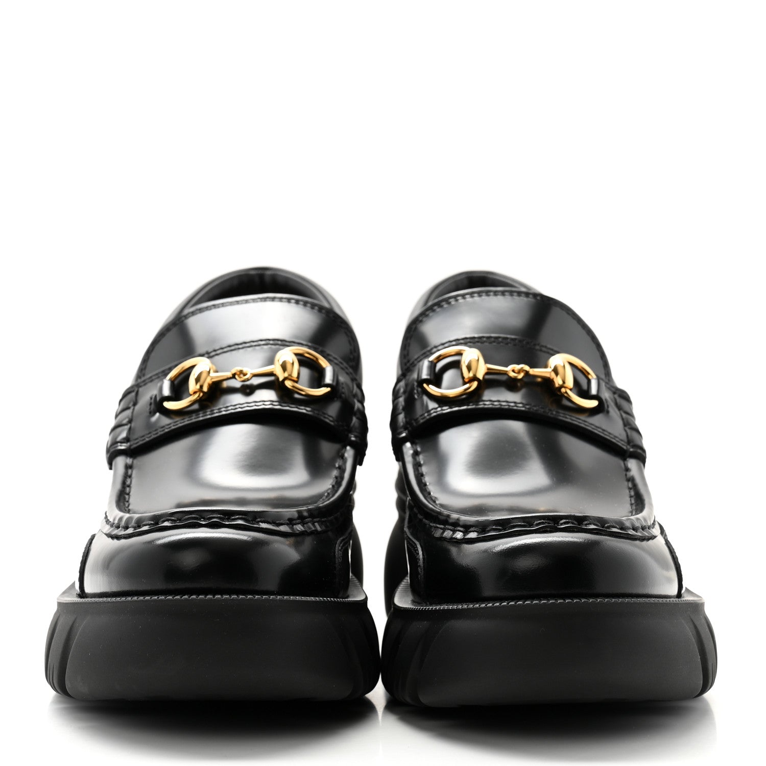 Gucci Magnum Calfskin Nappa Samoa Womens Horsebit Platform Chunky Lug Sole 40mm Loafers 39.5 Black 2 of 7