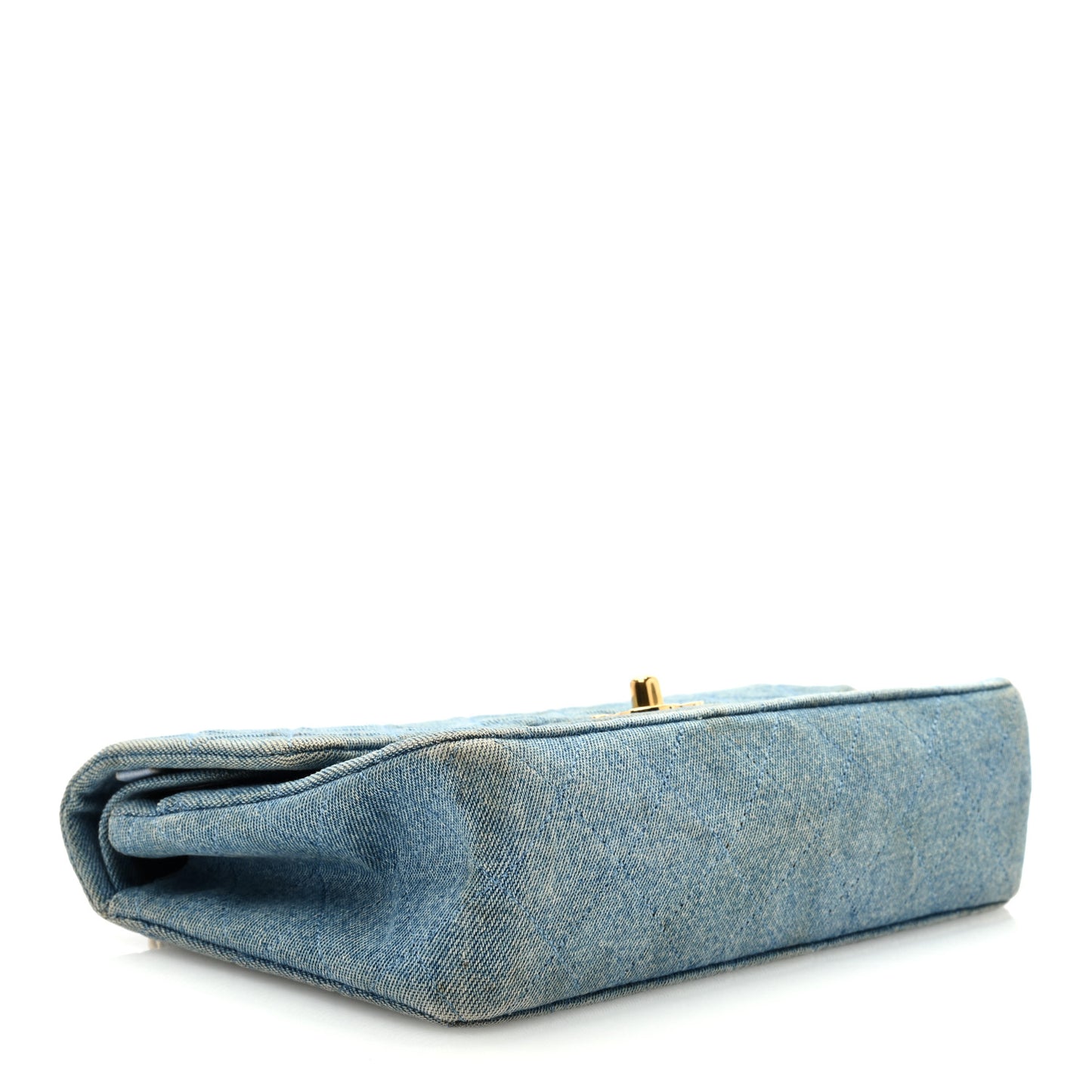 Denim Quilted Medium Double Flap Light Blue