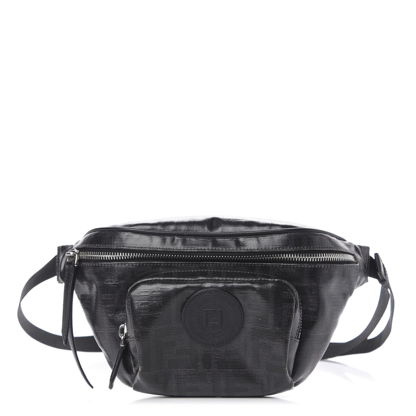Glazed Fabric Vitello Century FF 1974 Stamp Patch Pocket Belt Bag Black