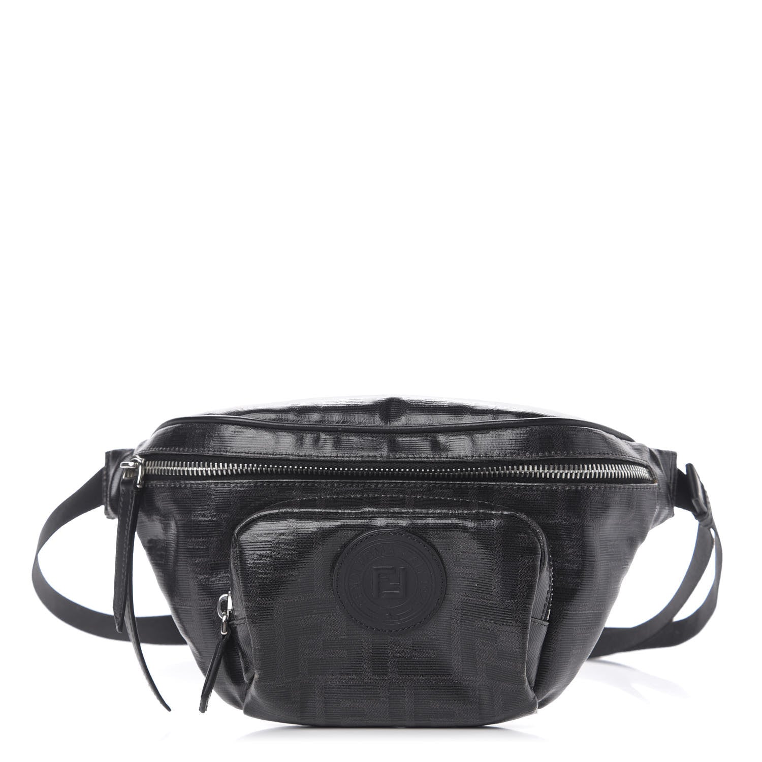 Fendi Glazed Fabric Vitello Century FF 1974 Stamp Patch Pocket Belt Bag Black 1 of 10