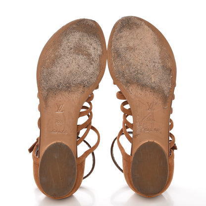 Louis Vuitton Suede Caged Flat Sandals 38.5 Tan 8 of 13