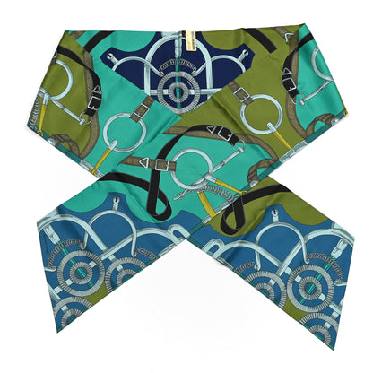 Hermes Silk Eperon D'Or Remix Maxi Twilly Vert Bleu Gris 1 of 4