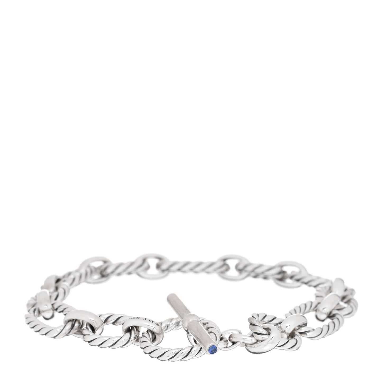 Sterling Silver Blue Sapphire 9.5mm Cushion Link Bracelet