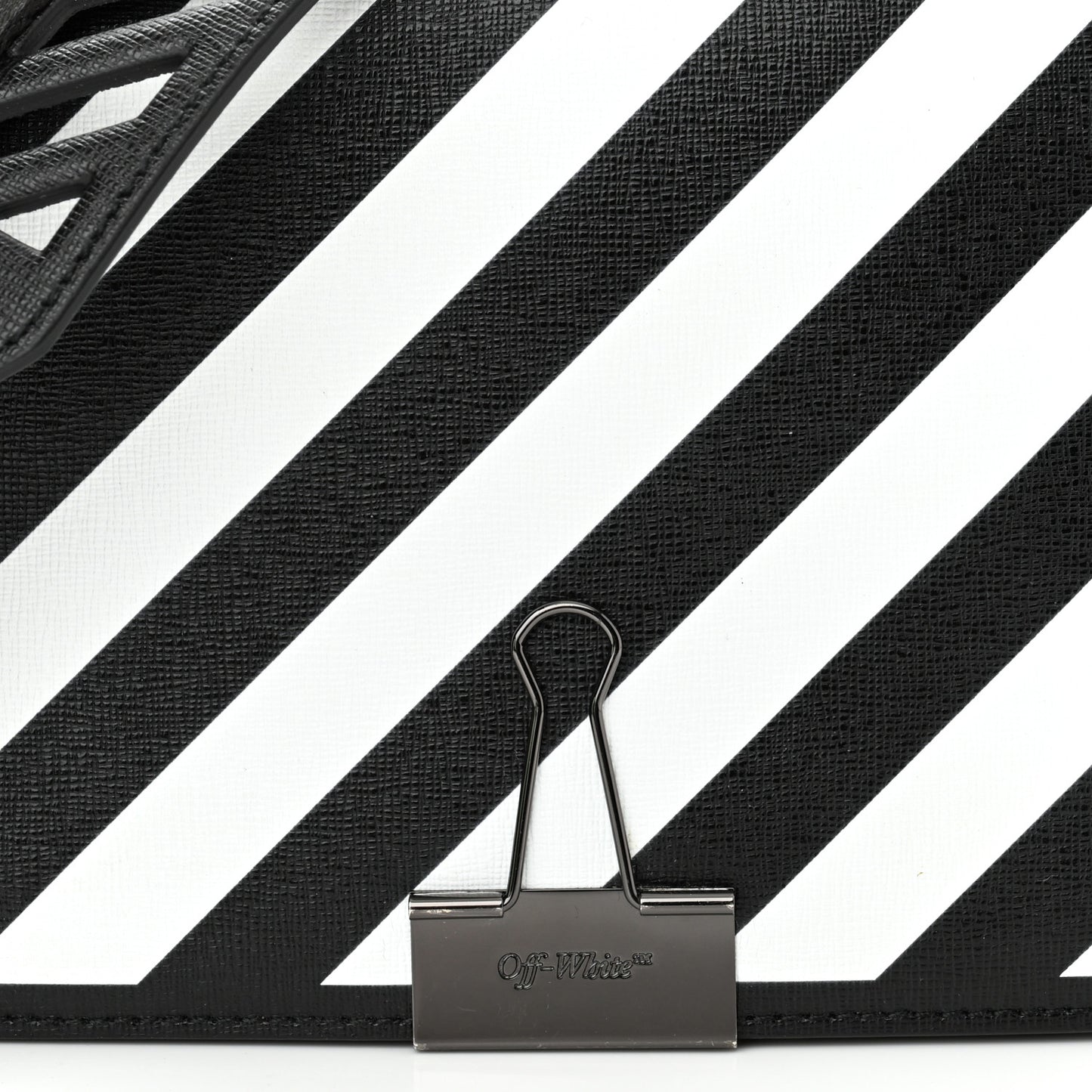 Saffiano Striped Mini Diag Binder Clip Bag Black White