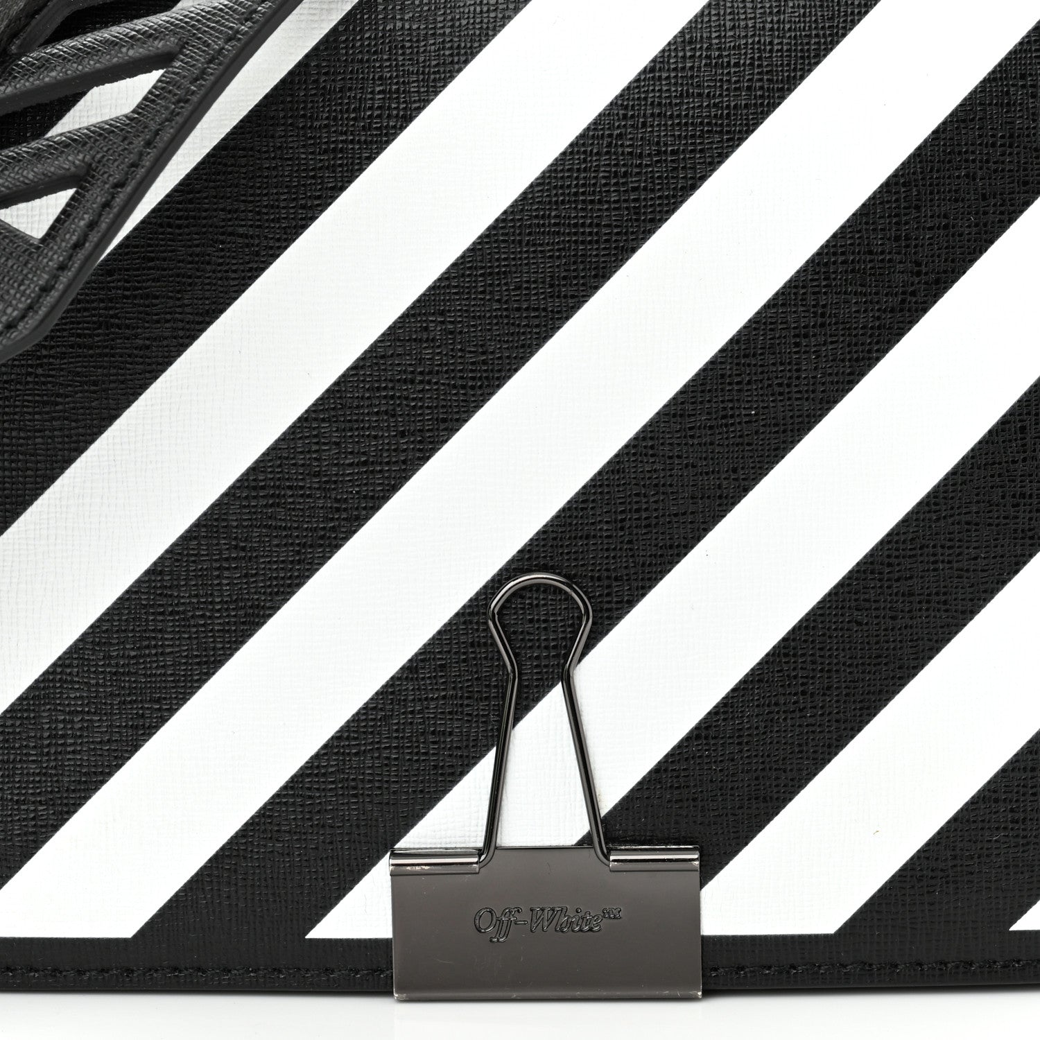 Off-White Saffiano Striped Mini Diag Binder Clip Bag Black White 7 of 10